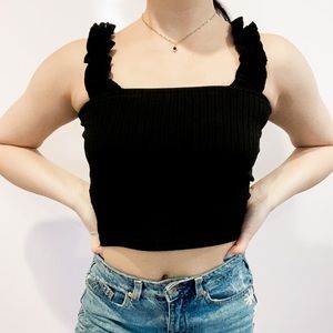 SHEIN frill straps rib-knit solid top